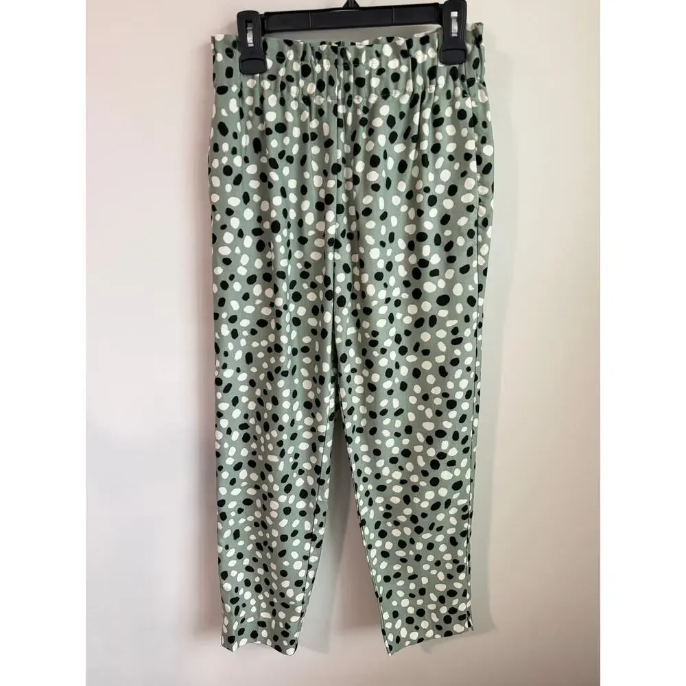 Ann Taylor Polka Dot The Easy High Rise Tapered Leg Relaxed Ankle Pants Green S